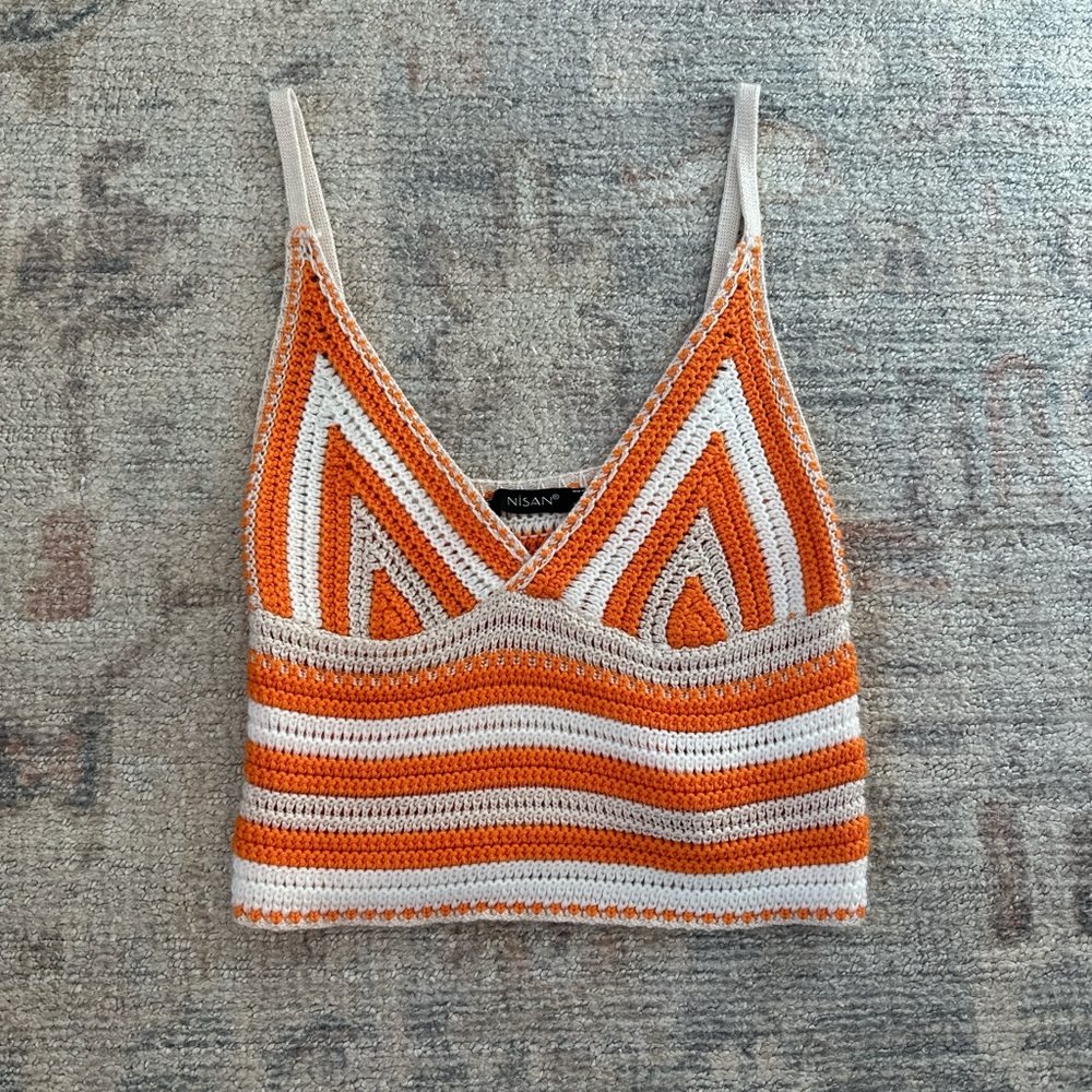 Nanana Orange and White Crochet Top